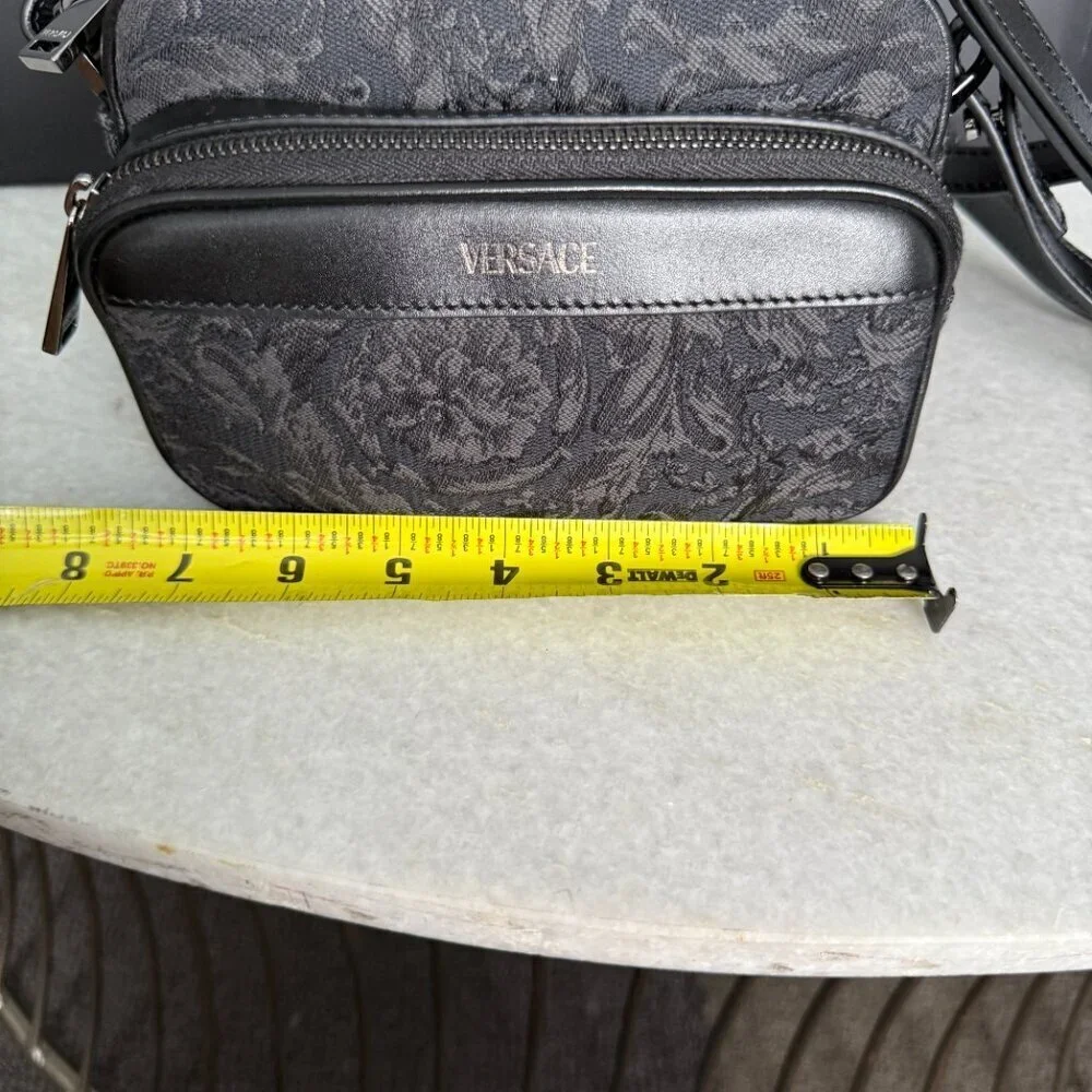 Versace Black Jacquard Fabric and Leather Shoulder Messenger Crossbody, 1012856‎
